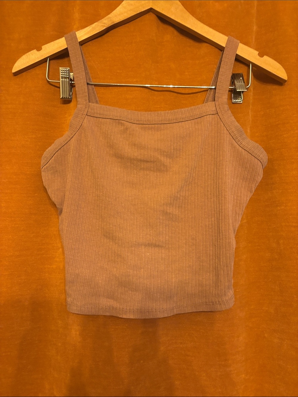 Ribbed Square-Neck Tank Top in Rose Taupe
